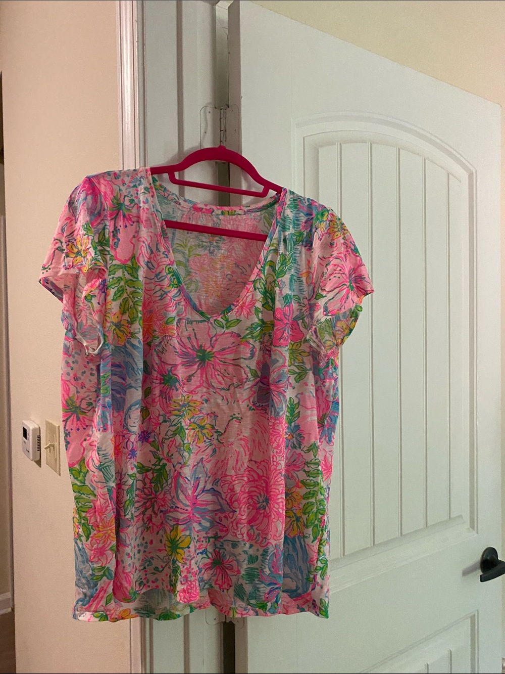 Lilly Pulitzer Pink Multicolor Floral V-Neck Short Sleeve Tee